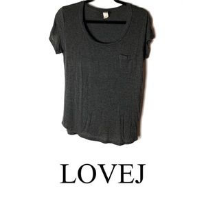 Love J USA Grey Scoop Neck T-shirt chest pocket